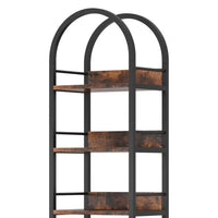 Meo Corner Bookshelf, 6 Shelves, Industrial Arched Black Metal Frame -BM336975
