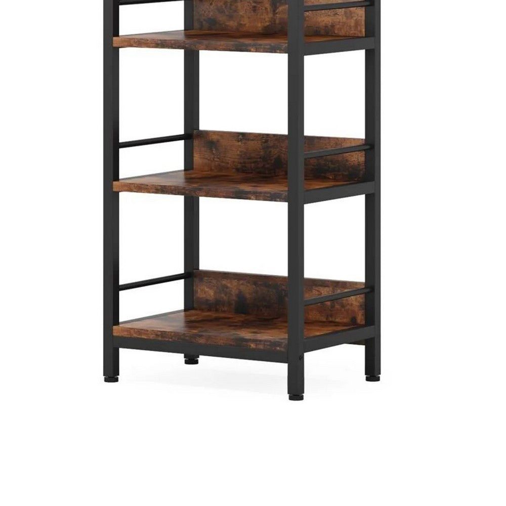 Meo Corner Bookshelf, 6 Shelves, Industrial Arched Black Metal Frame -BM336975