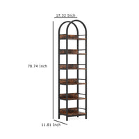 Meo Corner Bookshelf, 6 Shelves, Industrial Arched Black Metal Frame -BM336975