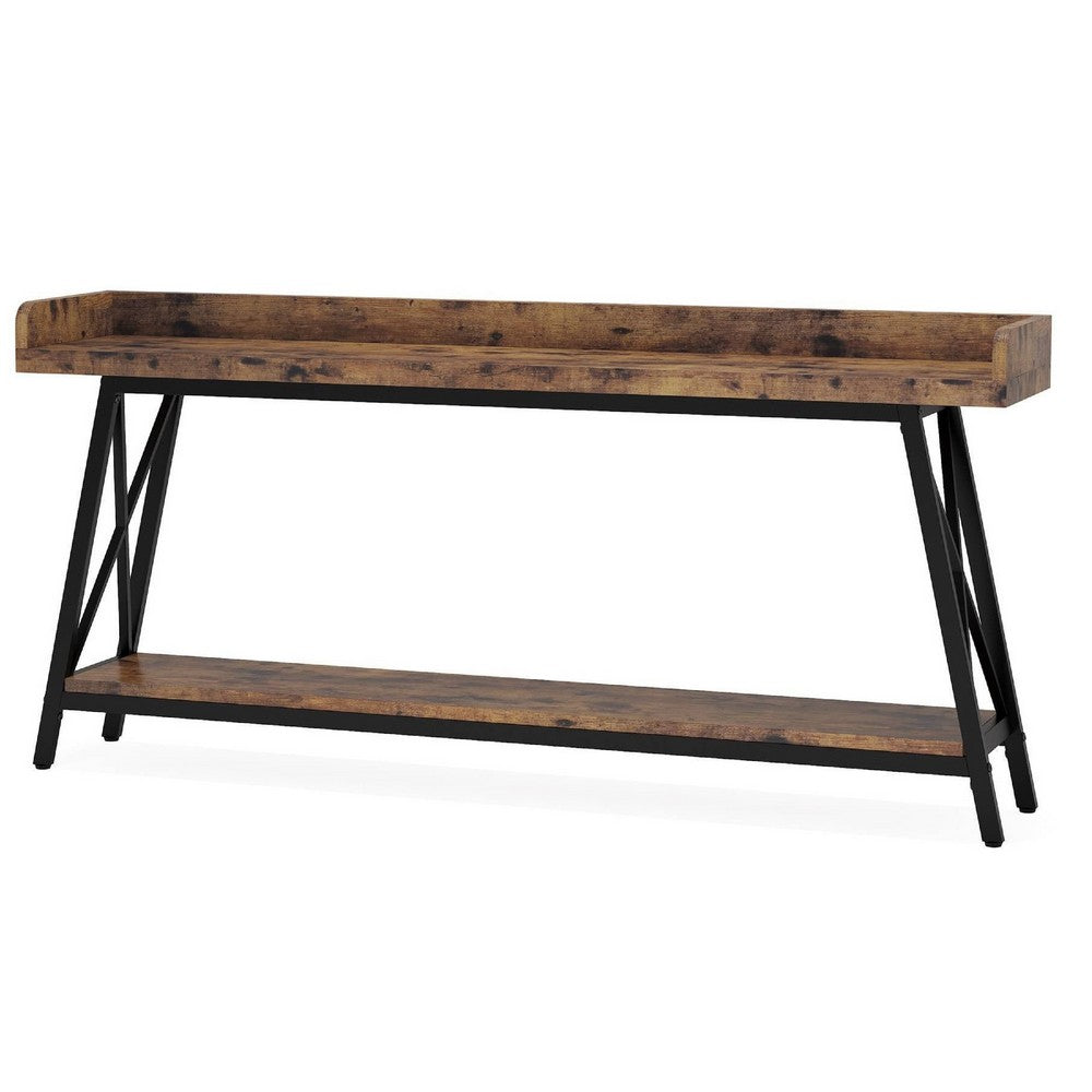 Industrial Sofa Console Table, 2 Tier Narrow, 71 Inch Brown and Black -BM336976