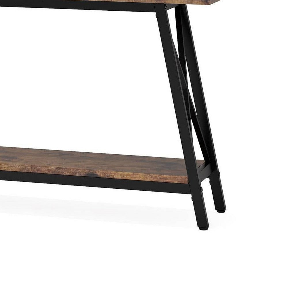 Industrial Sofa Console Table, 2 Tier Narrow, 71 Inch Brown and Black -BM336976