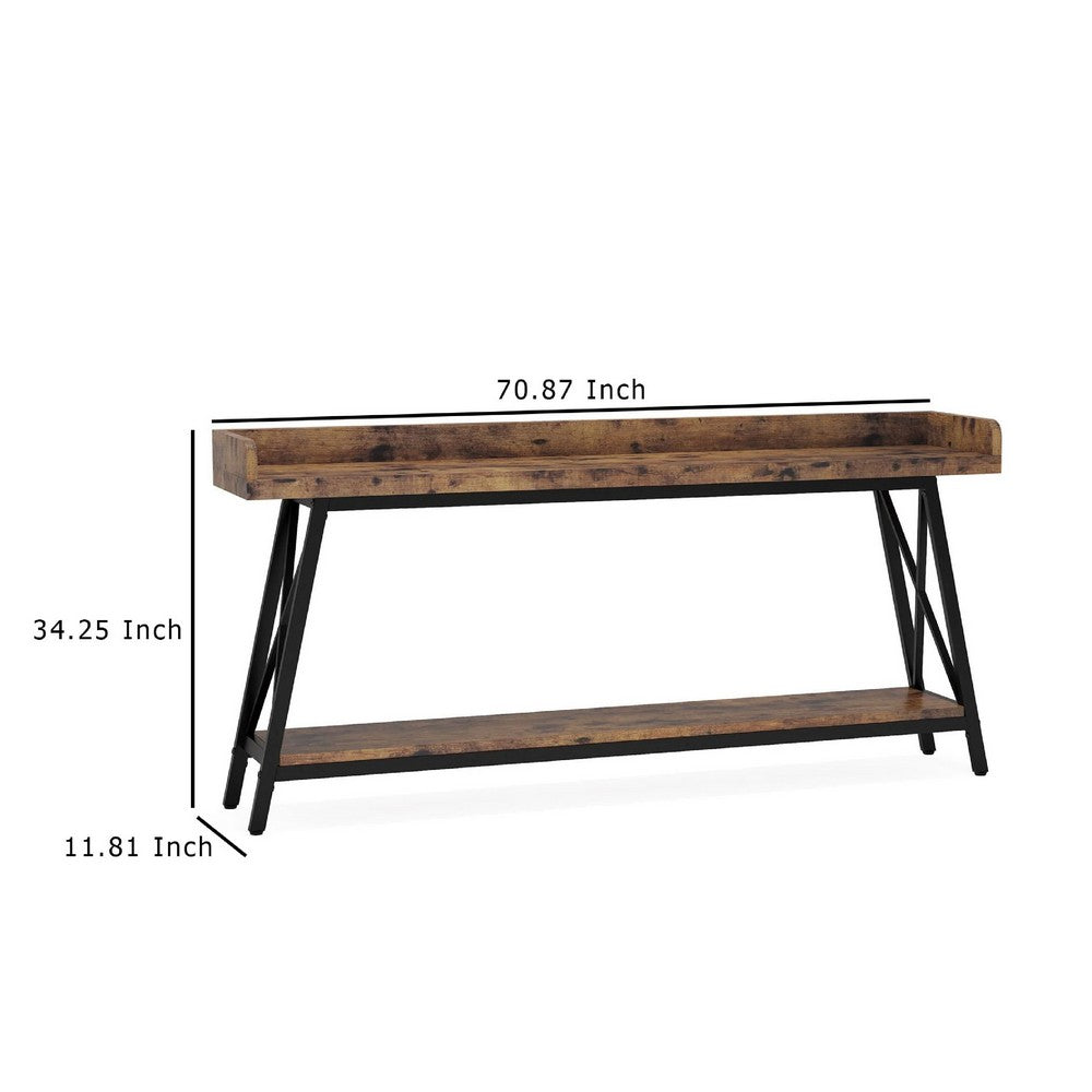 Industrial Sofa Console Table, 2 Tier Narrow, 71 Inch Brown and Black -BM336976