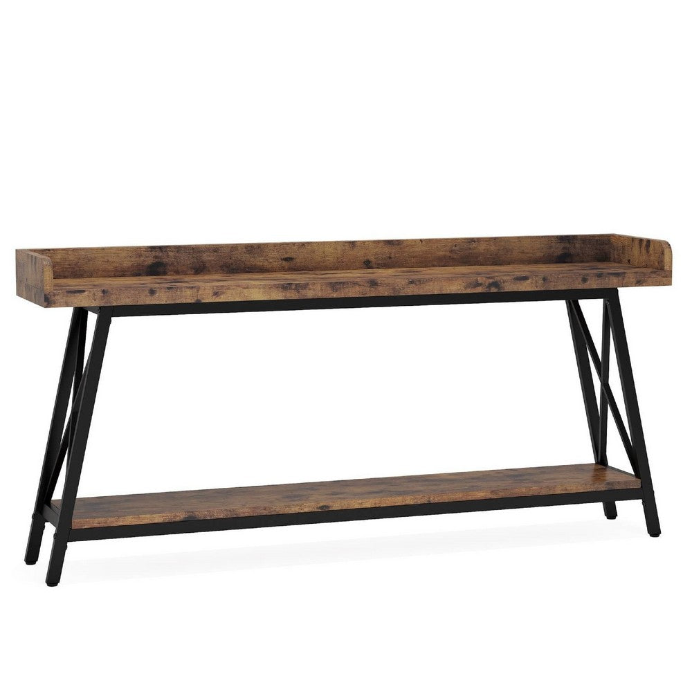 Industrial Sofa Console Table, 2 Tier Narrow, 71 Inch Brown and Black -BM336976