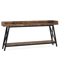 Industrial Sofa Console Table, 2 Tier Narrow, 71 Inch Brown and Black -BM336976
