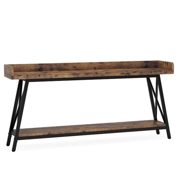 Industrial Sofa Console Table, 2 Tier Narrow, 71 Inch Brown and Black -BM336976