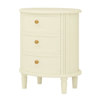 Nightstand with 3 Drawers, Gold Knobs, Oval Carved Design, Ivory Wood -BM336977