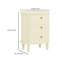 Nightstand with 3 Drawers, Gold Knobs, Oval Carved Design, Ivory Wood -BM336977