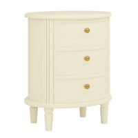 Nightstand with 3 Drawers, Gold Knobs, Oval Carved Design, Ivory Wood -BM336977
