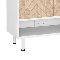 Shoe Cabinet with 6 Shelves, 2 Brown Chevron Pattern Doors, White -BM336978