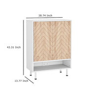 Shoe Cabinet with 6 Shelves, 2 Brown Chevron Pattern Doors, White -BM336978