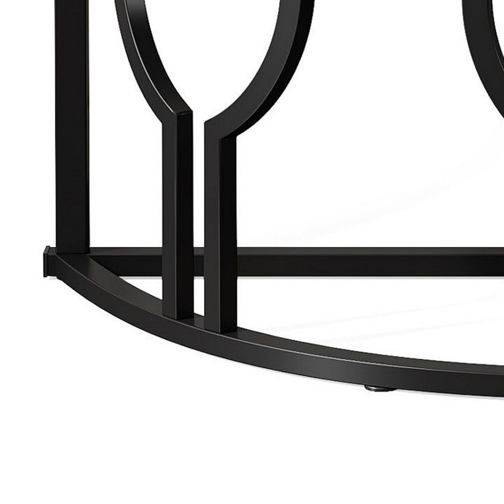 Accent Sofa Console Table, Geometric Black Metal, 43 Inch Half Moon -BM336979