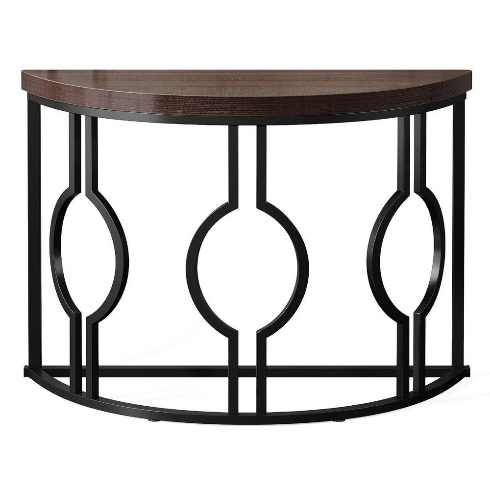 Accent Sofa Console Table, Geometric Black Metal, 43 Inch Half Moon -BM336979