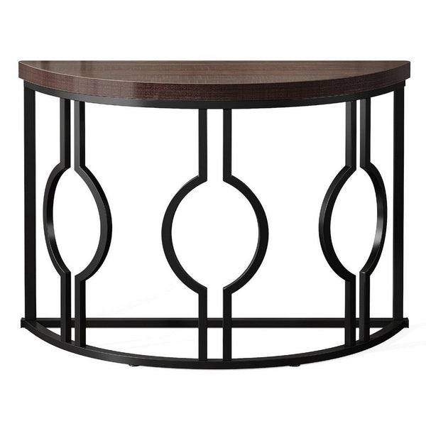 Accent Sofa Console Table, Geometric Black Metal, 43 Inch Half Moon -BM336979