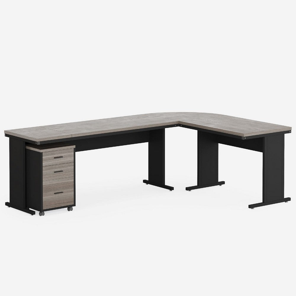 Executive Desk w File Cabinet and Reversible L Setup, 83 Inch Gray -BM336980