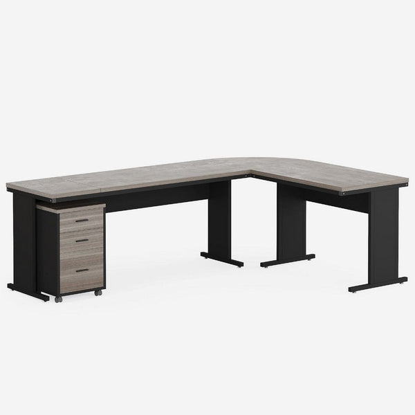 Executive Desk w File Cabinet and Reversible L Setup, 83 Inch Gray -BM336980