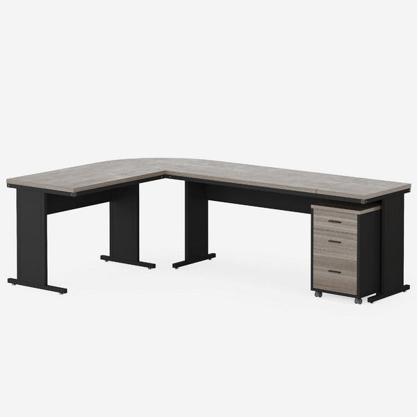 Executive Desk w File Cabinet and Reversible L Setup, 83 Inch Gray -BM336980