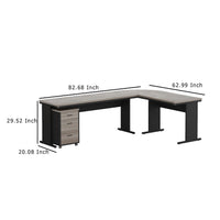 Executive Desk w File Cabinet and Reversible L Setup, 83 Inch Gray -BM336980