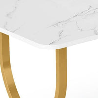 Dining Table, Modern Geometric Gold Metal, 63 Inch White Faux Marble -BM336981