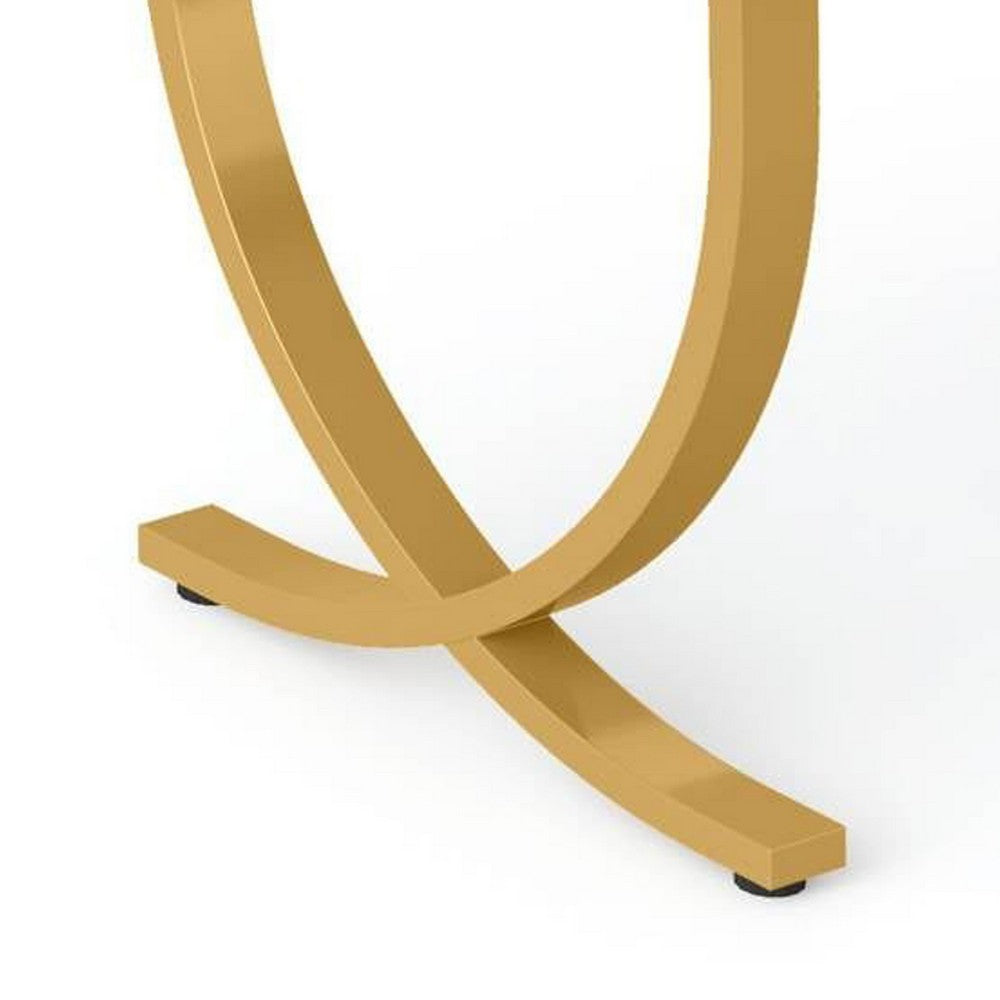 Dining Table, Modern Geometric Gold Metal, 63 Inch White Faux Marble -BM336981