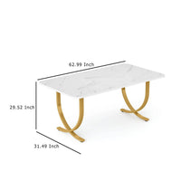 Dining Table, Modern Geometric Gold Metal, 63 Inch White Faux Marble -BM336981
