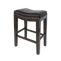 Feine Counter Stool Set of 2, Gray Faux Leather Saddle Seat, Brown -BM336982