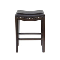 Feine Counter Stool Set of 2, Gray Faux Leather Saddle Seat, Brown -BM336982