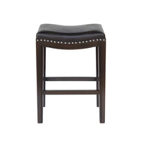 Feine Counter Stool Set of 2, Gray Faux Leather Saddle Seat, Brown -BM336982