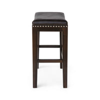 Feine Counter Stool Set of 2, Gray Faux Leather Saddle Seat, Brown -BM336982