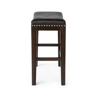 Feine Counter Stool Set of 2, Gray Faux Leather Saddle Seat, Brown -BM336982