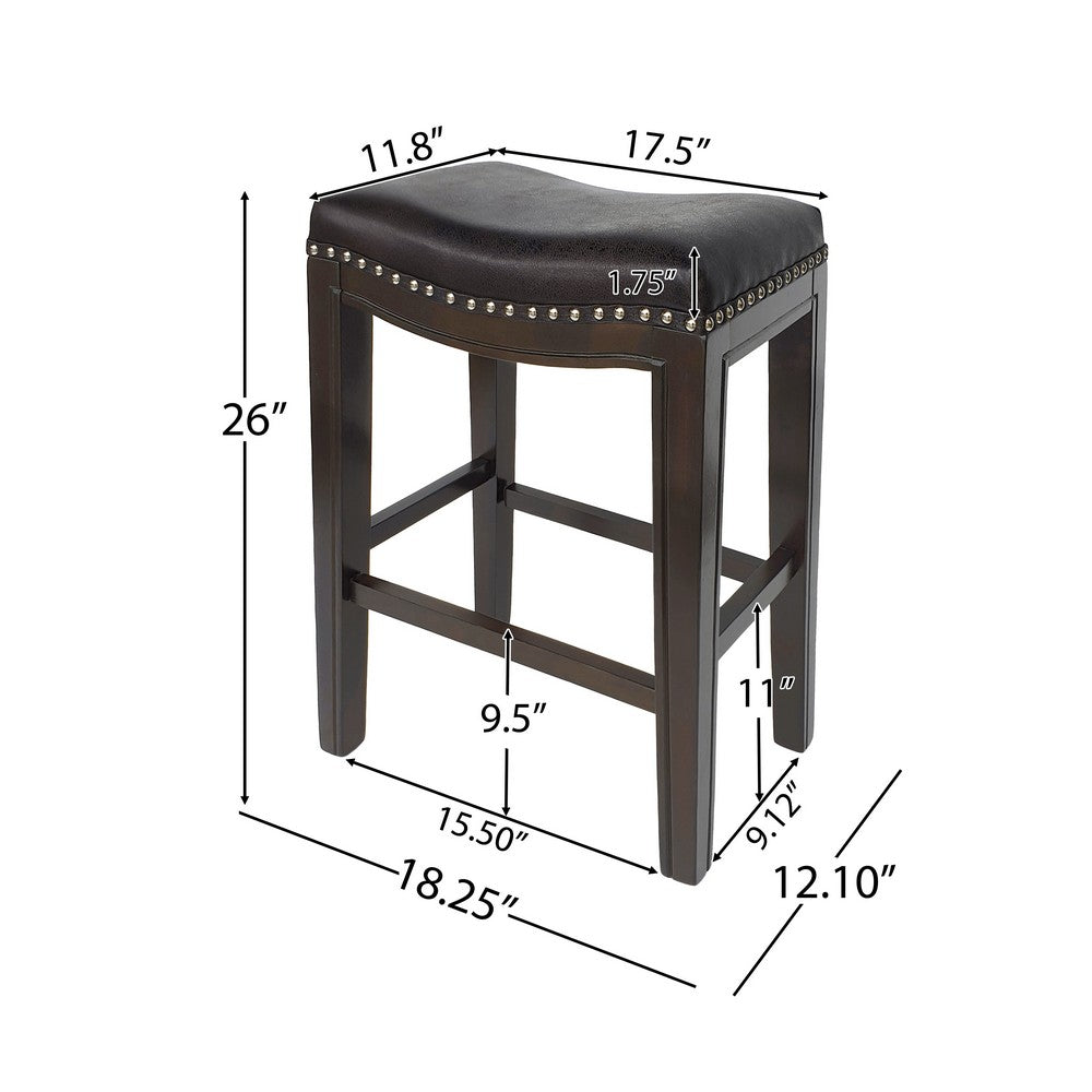 Feine Counter Stool Set of 2, Gray Faux Leather Saddle Seat, Brown -BM336982