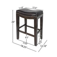 Feine Counter Stool Set of 2, Gray Faux Leather Saddle Seat, Brown -BM336982