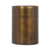 Side Table, Drum Shaped Antique Brass Aluminum, Round 16 Inch Top -BM336983
