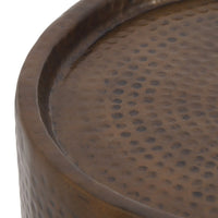 Side Table, Drum Shaped Antique Brass Aluminum, Round 16 Inch Top -BM336983