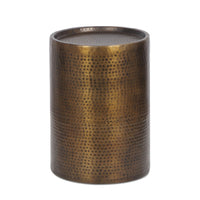 Side Table, Drum Shaped Antique Brass Aluminum, Round 16 Inch Top -BM336983