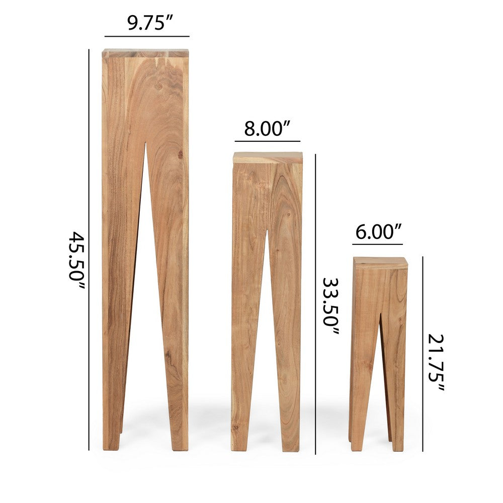 Nesting Accent Diaplay Table Set of 3, Brown Acacia Wood 46 34 22 Inch -BM336984