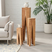 Nesting Accent Diaplay Table Set of 3, Brown Acacia Wood 46 34 22 Inch -BM336984