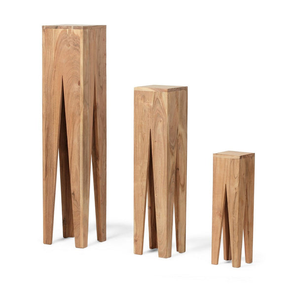 Nesting Accent Diaplay Table Set of 3, Brown Acacia Wood 46 34 22 Inch -BM336984