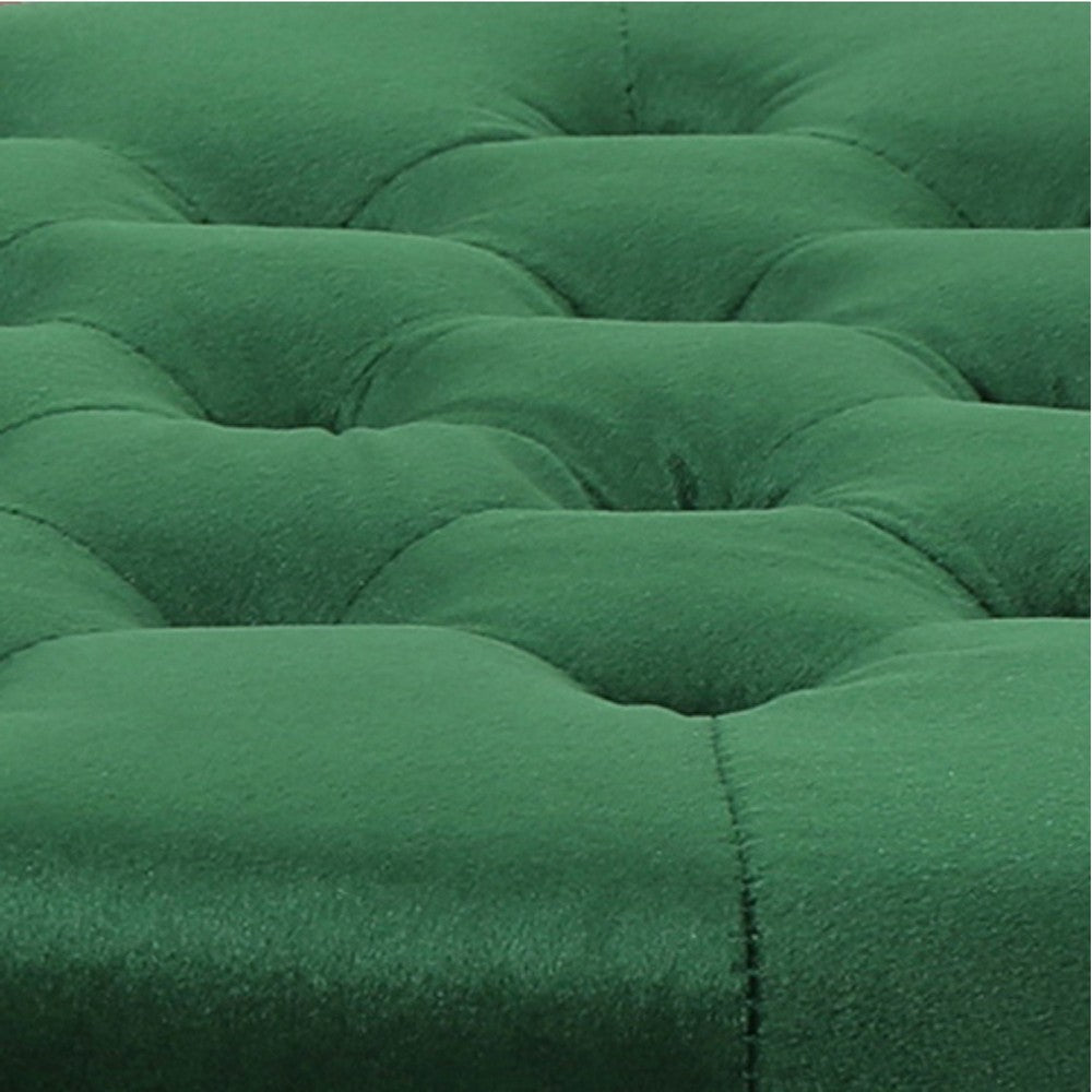 Round Ottoman, Tufted Emerald Green Velvet, Hardwood Frame, 22 Inch -BM336987
