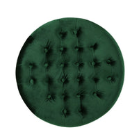 Round Ottoman, Tufted Emerald Green Velvet, Hardwood Frame, 22 Inch -BM336987