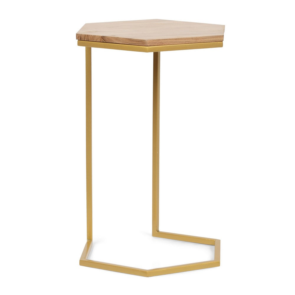 Nesting End Table Set of 3, Natural Brown Wood Gold Iron 26 25 22 Inch -BM336988