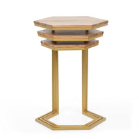 Nesting End Table Set of 3, Natural Brown Wood Gold Iron 26 25 22 Inch -BM336988