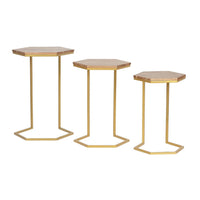 Nesting End Table Set of 3, Natural Brown Wood Gold Iron 26 25 22 Inch -BM336988
