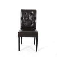 Lucie Dining Side Chair Set of 2, Chocolate Brown Faux Leather, Wood -BM336989