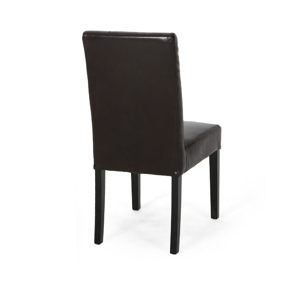 Lucie Dining Side Chair Set of 2, Chocolate Brown Faux Leather, Wood -BM336989