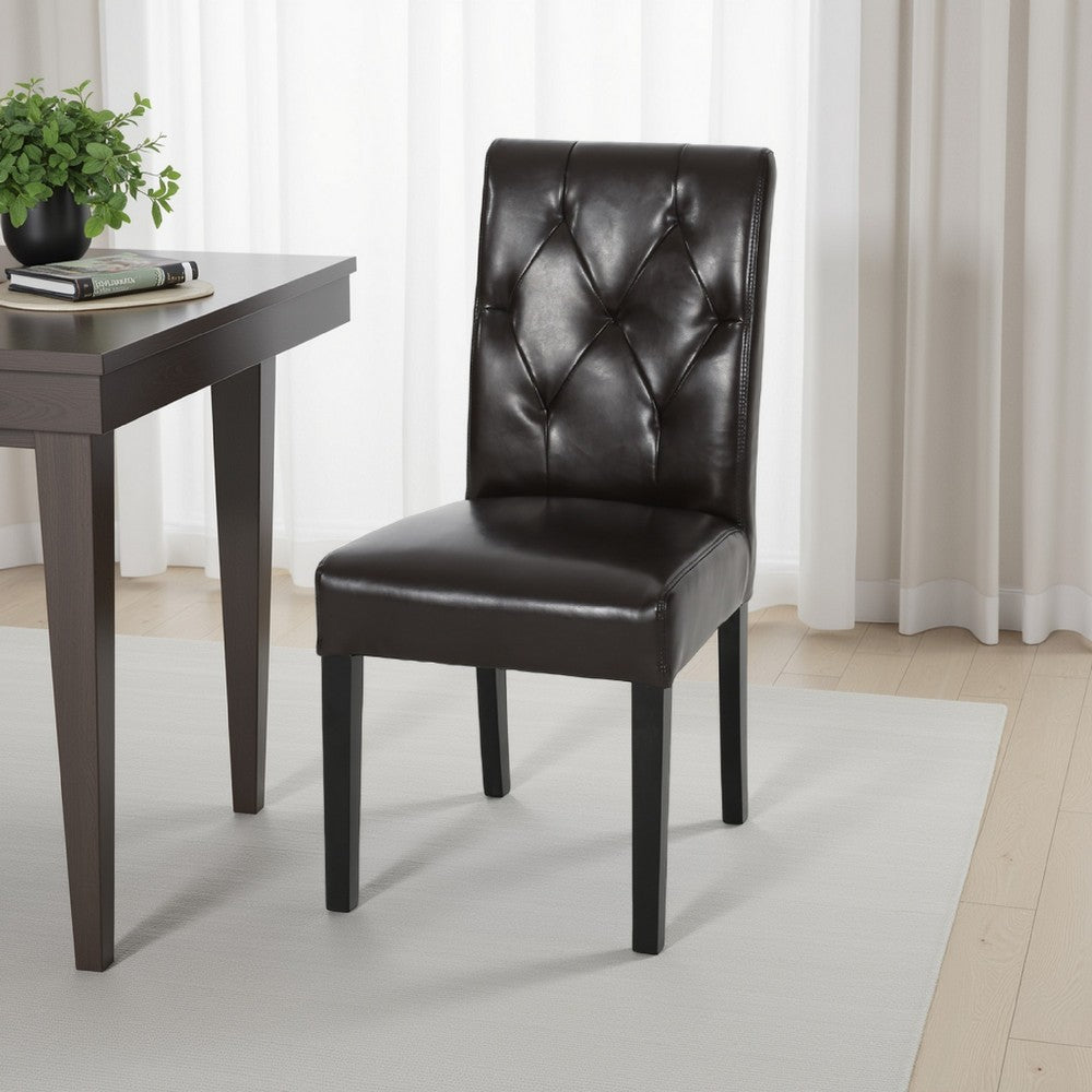 Lucie Dining Side Chair Set of 2, Chocolate Brown Faux Leather, Wood -BM336989