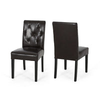 Lucie Dining Side Chair Set of 2, Chocolate Brown Faux Leather, Wood -BM336989