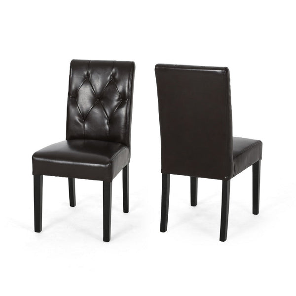 Lucie Dining Side Chair Set of 2, Chocolate Brown Faux Leather, Wood -BM336989