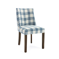 Armie Dining Side Chair, Country Style Blue White Plaid, Dark Brown -BM336990