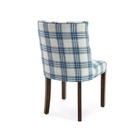 Armie Dining Side Chair, Country Style Blue White Plaid, Dark Brown -BM336990