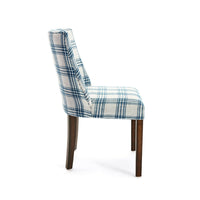 Armie Dining Side Chair, Country Style Blue White Plaid, Dark Brown -BM336990